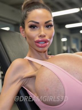 Bimbofied blonde bimbo with huge fake boobs and big tits