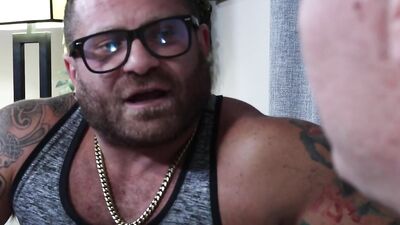 Big hunk with glasses fucks a stud after being sucked off