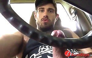 str8 muscle with big blue eyes precum in car 2