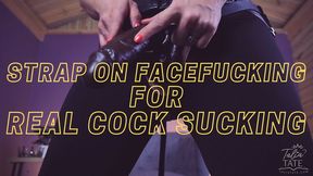 Strap-On Face Fucking for Real Cock Sucking-Slut Training with POV Strap-On and Bisexual Encouragement