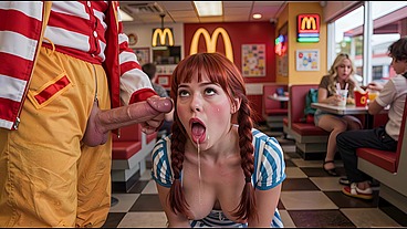 Pippi came to McDonald's to eat a burger, but Ronald had other plans for her!! (Ai generated)