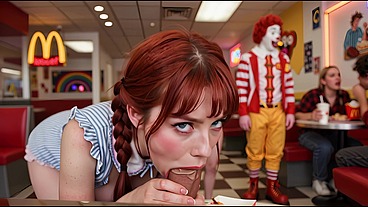 Pippi came to McDonald's to eat a burger, but Ronald had other plans for her!! (Ai generated)
