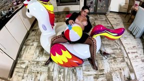 Dominant Biker Leather MILF Inflatable Office Fantasy. Beach Balls, Oral, Doggy and Cum Play