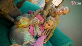 trans dark leaves first time porn with heavily tattooed couple. atm, facial,