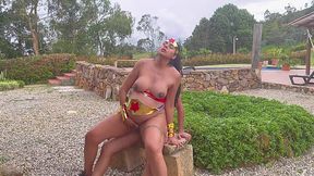 Latin pregnant Wonder Woman gets fucked outdoor