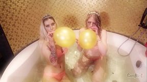 2 hot blondes taking balloons Dirty Dutch party and monsterdildo strapon