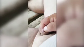 Solo amateur close-up of small uncut cock and foreskin play