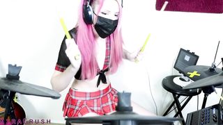 18 Year Old Student Plays Drums inside her Uniform (Green Day - the Grouch)