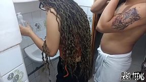 I cum in my stepsister'_s tight pussy Sex rapidin in the bathroom before our parents arrive Stepsister with a big ass