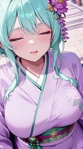 Purple Kimono Goddess! Can't Handle the Wetness Under the Red Torii Gate