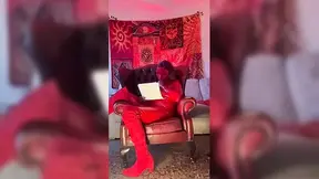 Hot beauty poses in red satin outfit for cam show