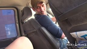 Naughty french redhead slut gets hard anal pounded and fist fucked behind a truck outdoor