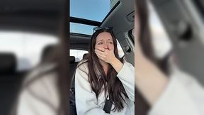 Horny brunette drives car as her pussy is being tortured by vibrator